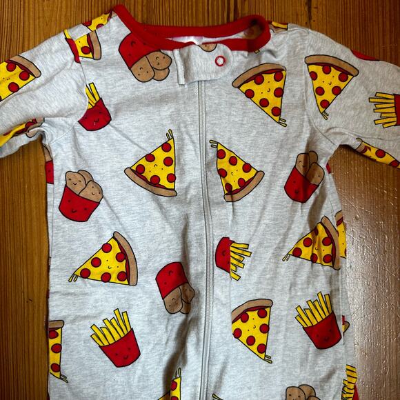 Onesies gray red pizza chicken nugget footed sleeper pajamas SIZE 3-6M - Picture 2 of 4